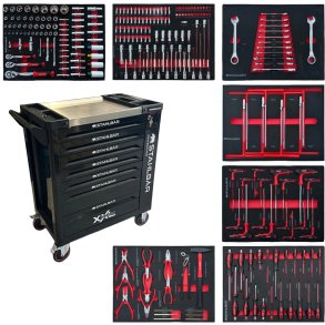 Stahlbr vrktjsvogne med 7 fyldte skuffer 