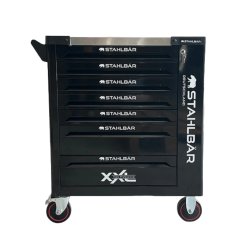 Stahlbr vrktjsvogne med 7 fyldte skuffer 